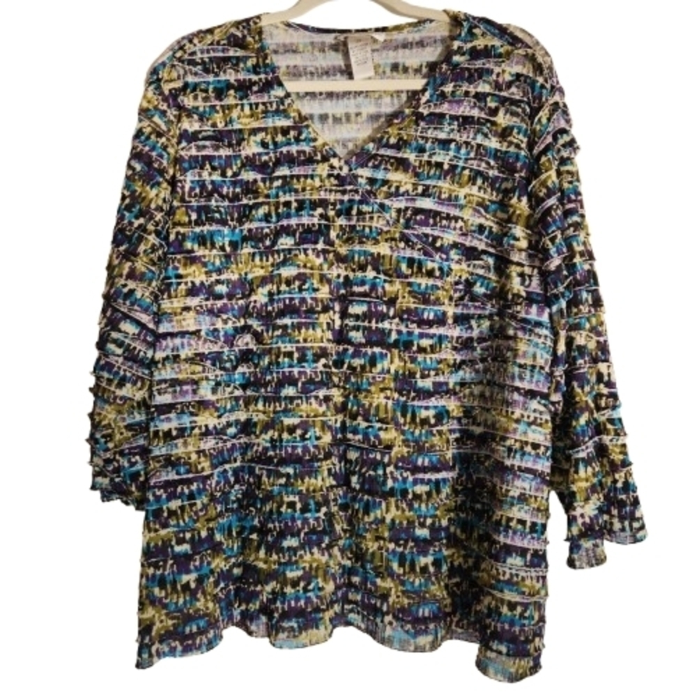 Draper's & Damon's Layers of Ruffles Top Size 2X 3/4 Sleeve Slight Bell V-Neck - Picture 1 of 11